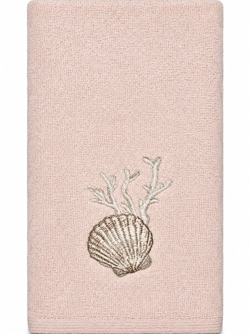 Avanti Riviera Fingertip Towel Embroidered Pale Pink Shell Beach Summer Set of 2